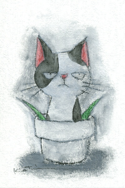 【作家名】香月和夫　【作品名】ぶーブチ猫　猫　絵画　ミクストメディア　額付き　インテリア　国内送料無料｜アートギャラリーモトカワ