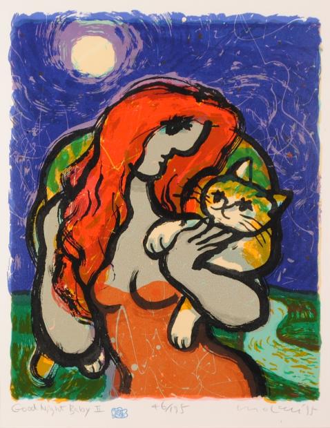 猫 絵画 ポップアート シルクスクリーン 版画 マイケル・ルー 「Good Night Baby・2」 額付き　国内送料無料｜アートギャラリーモトカワ