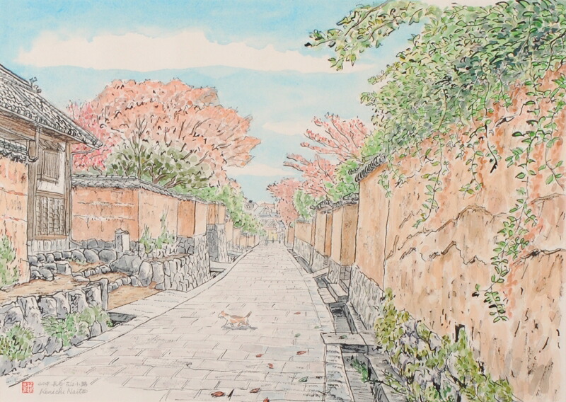 内藤謙一 長府・古江小路 山口県下関市 絵画 風景画 水彩画 インテリア プレゼント コレクション 新築祝い 開店祝い 新品額付き 全国送料無料｜アートギャラリーモトカワ