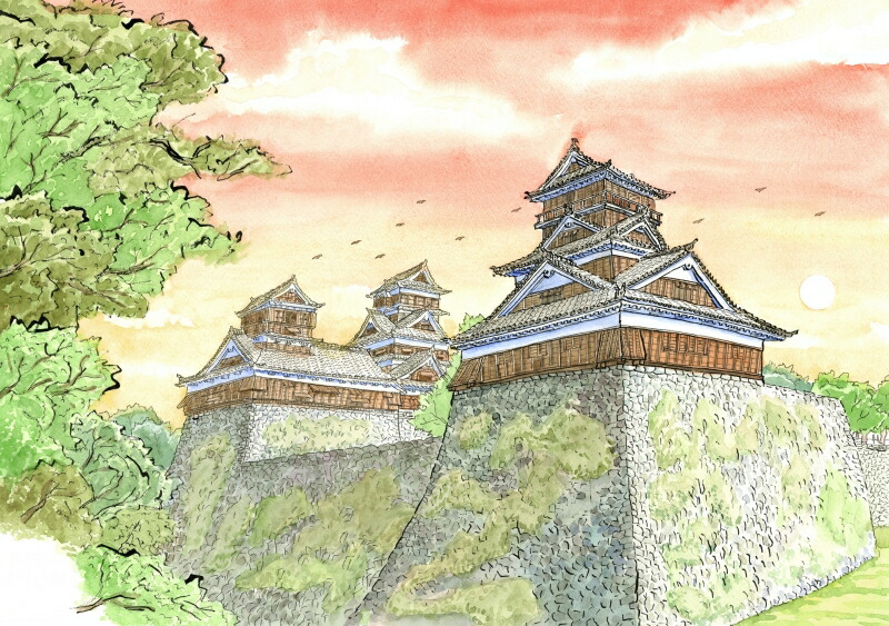 ※　masa　水彩画手書き　「熊本城」 naitowu-196-4.jpg