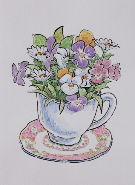 【作家名】内藤謙一 【作品名】スタイル・8 花 絵画 パンジー マーガレット 静物画 版画 ジークレー 額付き 国内送料無料|アートギャラリーモトカワ