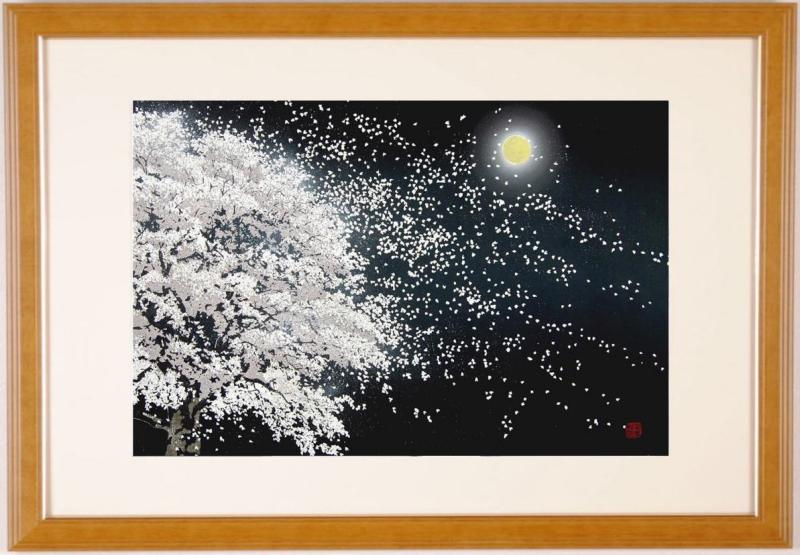 楽天市場】宮本秋風 木版画 雲母摺り『月下の桜』18版22度摺り 豪華