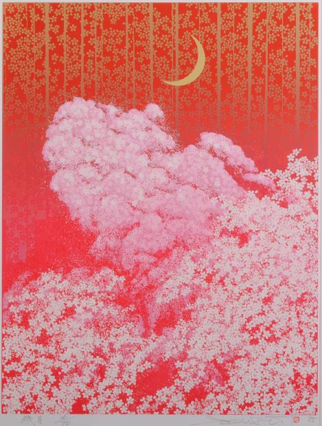 森田賢、【桜咲く】、希少な額装用画集より、状態良好、新品額装付 楽天市場】森田りえ子 朧ろ月 桜 絵画 満月 和風 インテリア 木版画