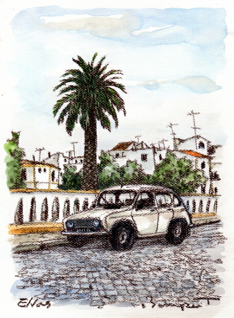 市場 ポルトガル ルノー 風景画 4 エルヴァス 絵画 高橋文平 車 絵 キャトル