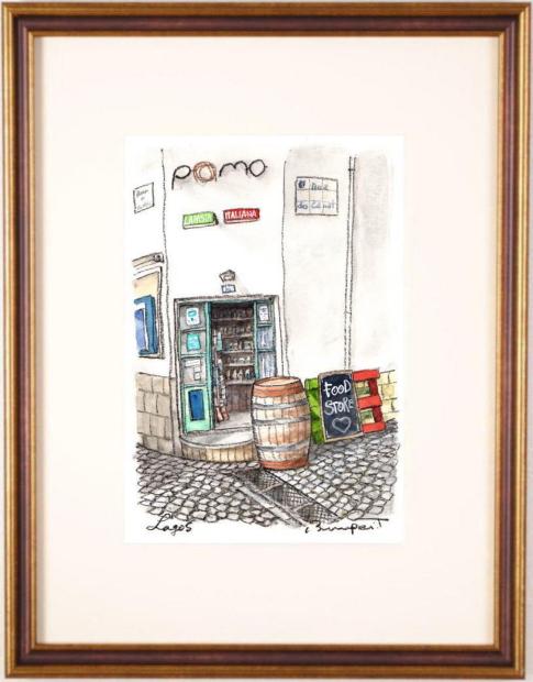 ポルトガル風景画、油絵、額付き ポルトガル風景画、油絵、額付き