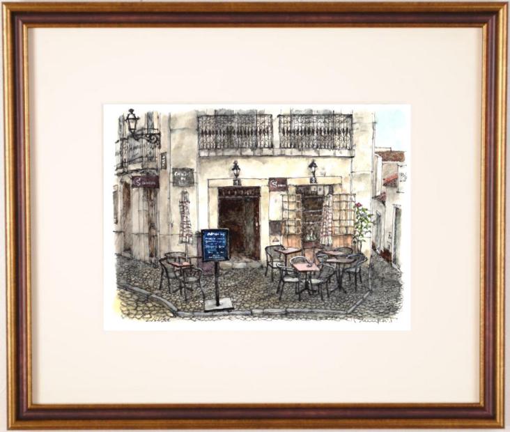 高橋文平 アルファマのレストラン 水彩画 絵画 風景画 インテリア ポルトガル リスボン プレゼント コレクション 新築祝い 開店祝い 新品額付き 国内送料無料 ■｜アートギャラリーモトカワ 37,180円