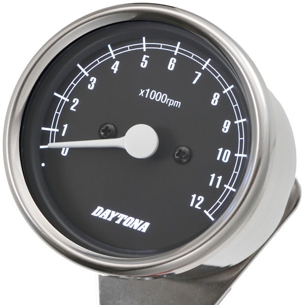 デイトナ DAYTONA 15641 機械式タコメーター φ60 ホワイトLED照明 12,000rpm ステンレスボディ/ブラックパネル
