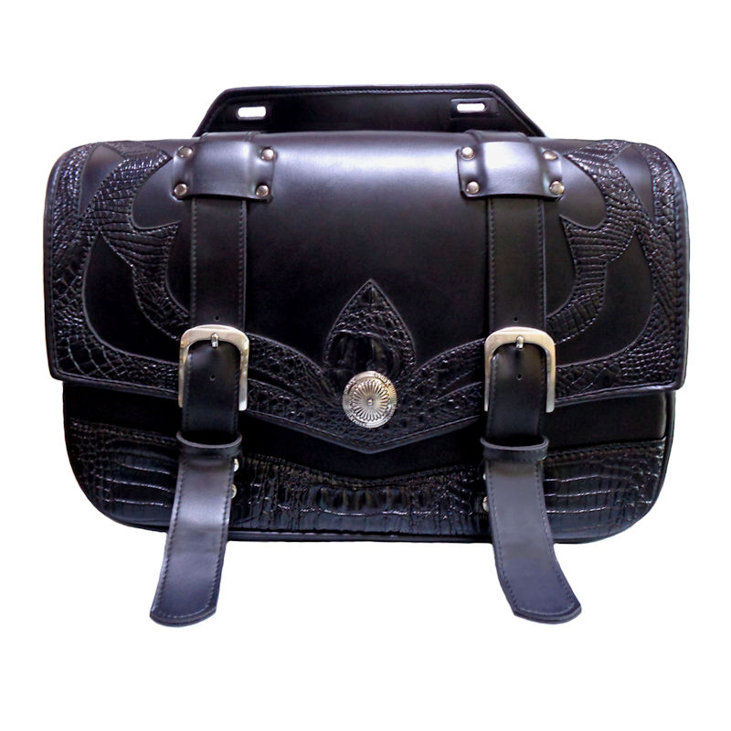 Xross クロス YS-201C SADDLE SINGLE サドルバッグ サイドバッグ 合成皮革 ブラッククロコダイル 縦25x横44x厚16cm