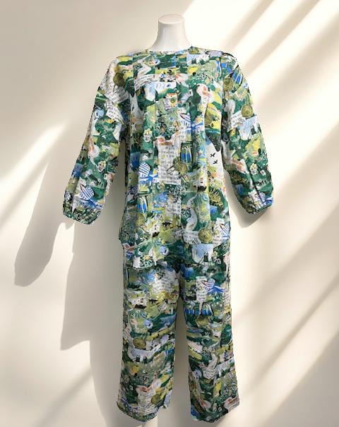 【26105P】TUNIC（上着）2026年春夏新作 前食い違いのパジャマ ヤナギの木・美術な森の旅