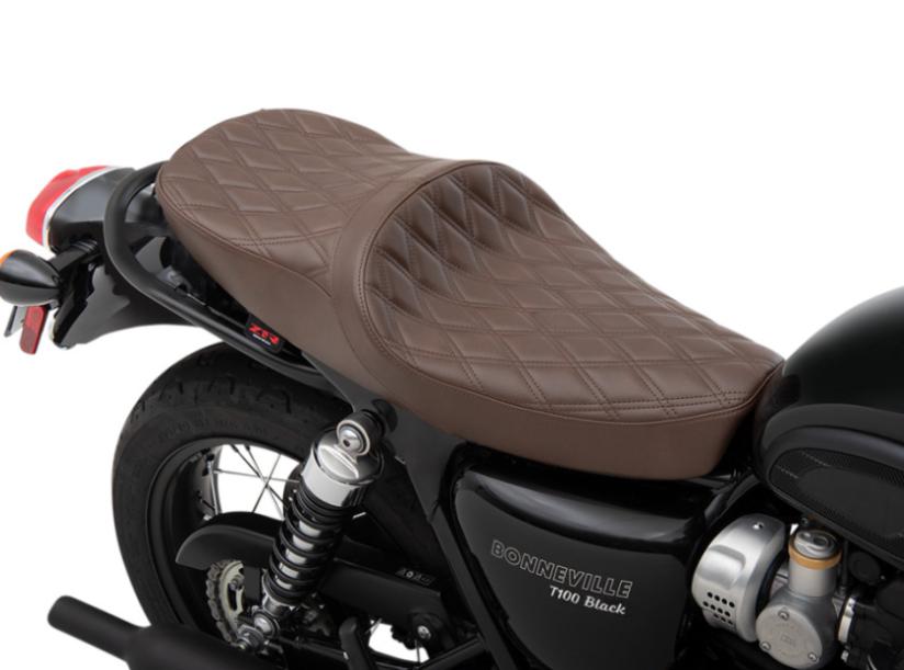 Z1R ローシート ダブルダイヤモンドステッチ ブラウン 空冷 トライアンフ Bonnneville T100, Thruxton, Scrambler