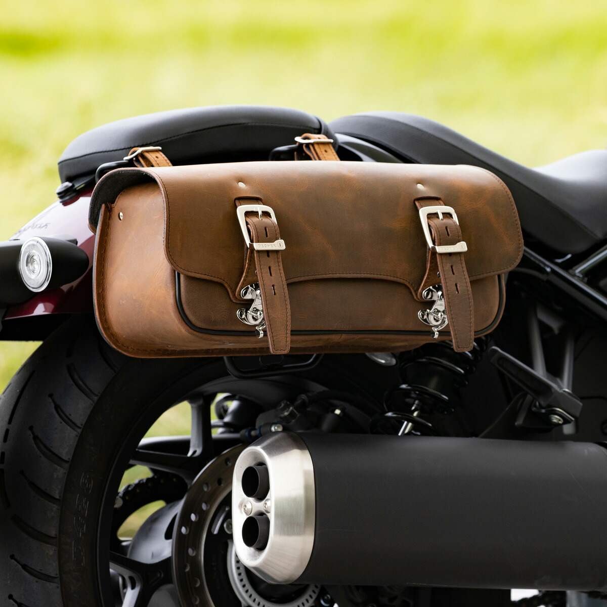 DEGNER マフラーサイド用 レザーサドルバッグ 6L(ブラウン)