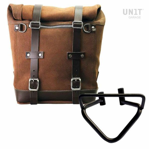 ハスクバーナ スヴァルトピレン/ヴィットピレン ワックス防水加工スエードレザーサイドバッグ スクラム22-30L コロラドブラウン&サイドバッグサポート 左側|モトパーツ 店