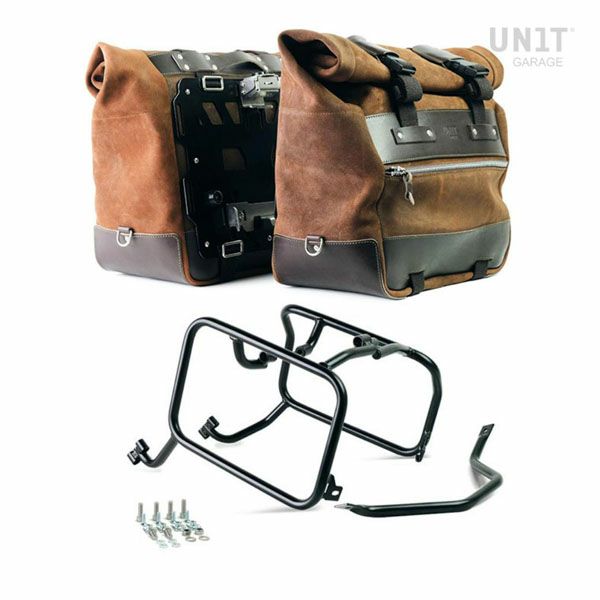 ハスクバーナ/KTM カルトサイドバッグ（ワックス防水加工スエード）40L-50L ペア コロラドブラウン＆ATLAS アルミサイドパニア フレームキット ユニットガレージ