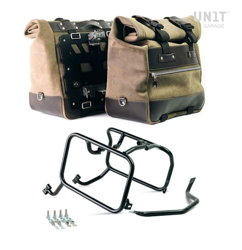 ハスクバーナ/KTM カルトサイドバッグ（ワックス防水加工スエード）40L-50L ペア モスグリーン＆ATLAS アルミサイドパニア フレームキット ユニットガレージ