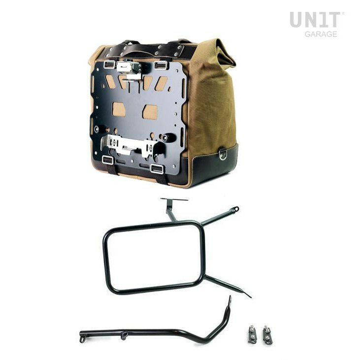 BMW RnineT シリーズ サイドバッグ ワックスコットン製 バックプレート付き + クイックリリースシステム ロック + サブフレーム 右側用 UNIT GARAGE