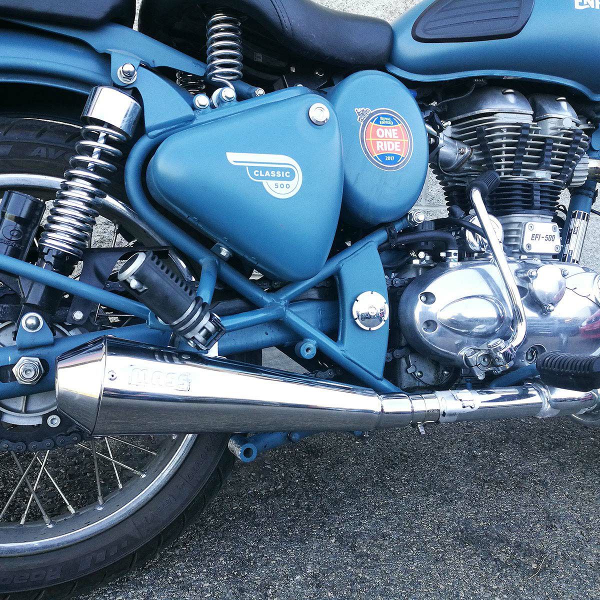 ロイヤルエンフィールド クラシック500 Trombレトロ ステンレス スリップオンマフラー Eマーク付 MASS Exhaust