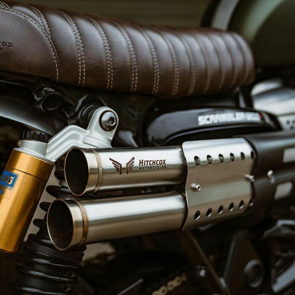 トライアンフ スクランブラー 1200 XE/XC ～23 コニカルエンドスリップオンマフラー ブラッシュ＋ステンレスヒートガード HITCHCOX