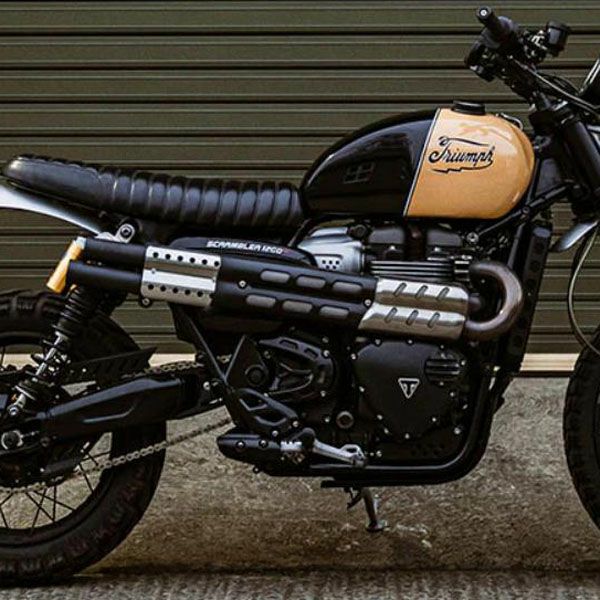 トライアンフ スクランブラー 1200 XE/XC ～23 コニカルエンドスリップオンマフラーセラミックブラック塗装 ＋ステンレスヒートガード HITCHCOX｜モトパーツ　店