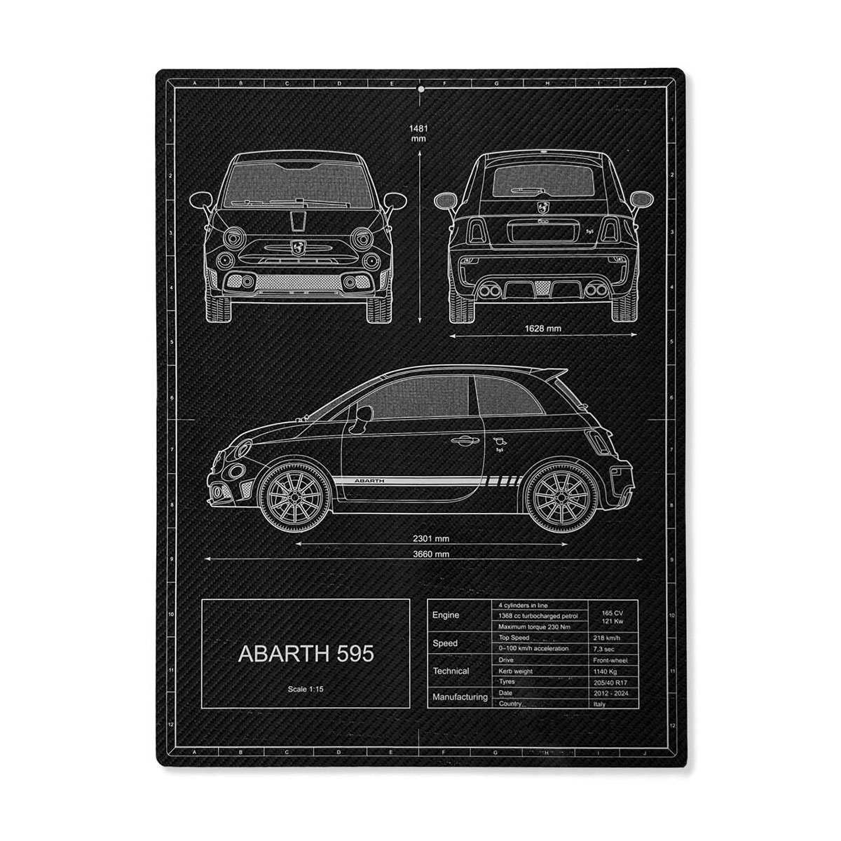 アバルト 595 ウォールデコ カーボンファイバールック 39.5 × 29.7 cm 車 雑貨 ABARTH Poster Abarth 595 Arredo da Parete in Real Fiber Carbon Look 19,800円
