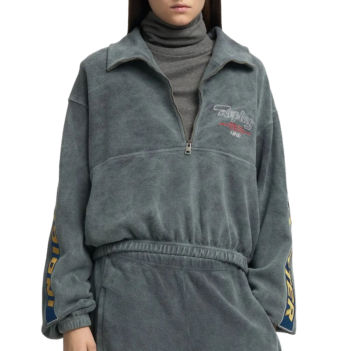 リプレイ スウェット ハイネック ハーフジップ スウェットシャツ バイク ウェア トップス REPLAY HIGH-NECK SWEATSHIRT WITH HALF-ZIP｜Motorimoda
