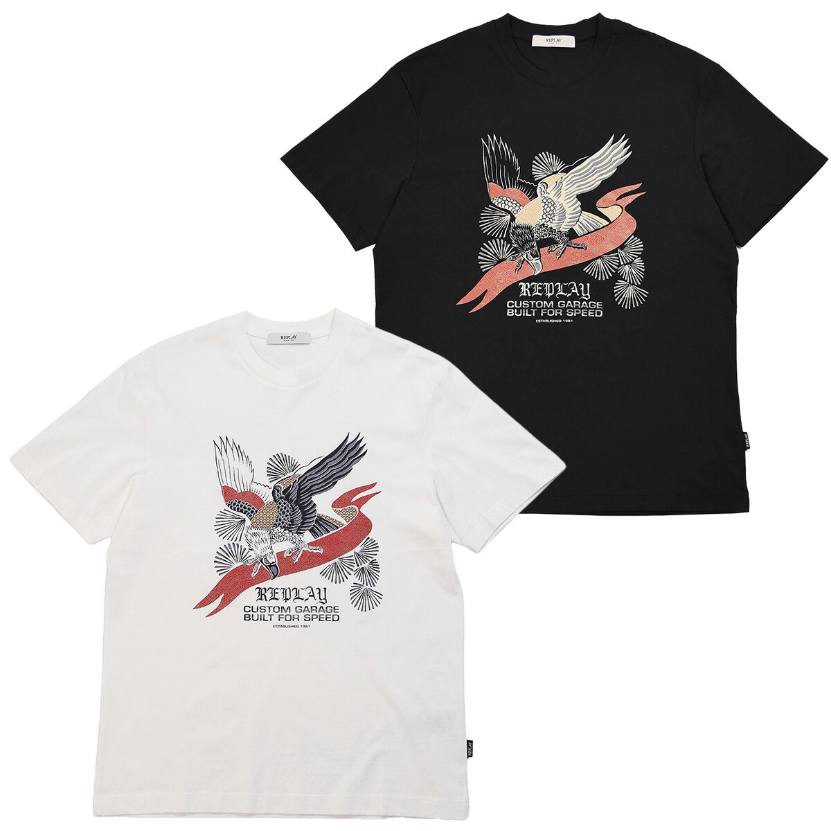 リプレイ イーグルプリント ジャージー Tシャツ バイク ウェア トップス REPLAY RELAXED-FIT T-SHIRT WITH FRONT PRINT｜Motorimoda 9,317円