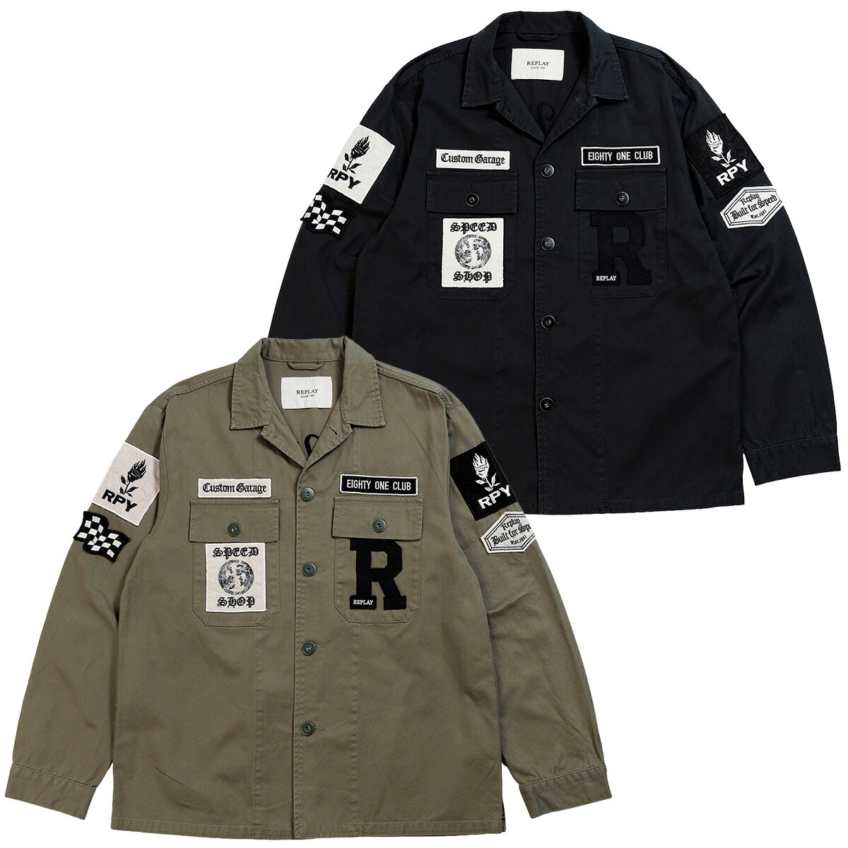 リプレイ ジャケット カスタムパッチアーミージャケット バイク ウェア アウター REPLAY COTTON TWILL JACKET WITH PATCH
