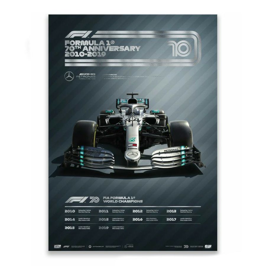 予約21年5月入荷予定 オートモビリスト Automobilist Fia Formula 1 10 19 コレクターズ エディション ポスター メルセデス Amg オフィシャル ライセンス商品 世界限定700枚 各年代に活躍したコンストラクターと代表するf1マシンが描かれた Formula One 70周年限定