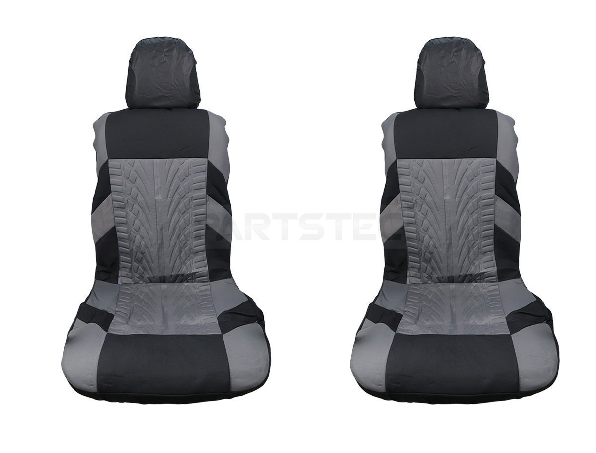 シートカバー 汎用 1台分 フロント リア セット ポリエステル グレー 社外品 新品 保護 補修用 撥水仕様 オールシーズン対応 簡単装着 固定フック付 | 11-68