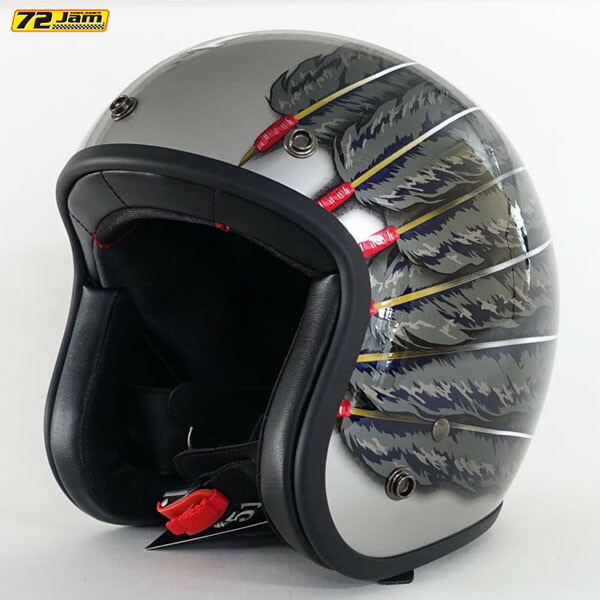 72JAM Helmet IW-01 IWAKI Fifty one Feather Design ブラックフェザー シルバーベース グロス仕上げ FREEサイズ(57-60cm未満)