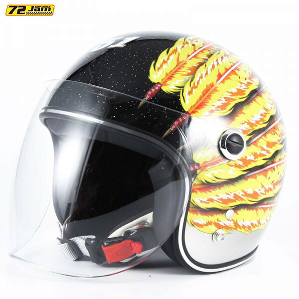 72JAM Helmet IWK-05 IWAKI Fifty one Feather Design イエローフェザー ブラック/シルバーグラデーションベース グロス仕上げ KIDSサイズ(52-55cm未満)