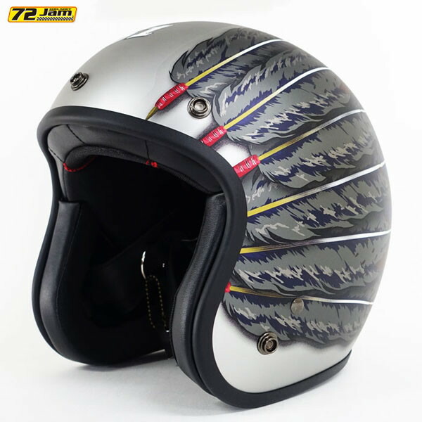 72JAM Helmet IW-01M IWAKI Fifty one Feather Design ＃51 ブラックフェザー シルバーベース グロス仕上げ FREEサイズ(57-60cm未満)画像