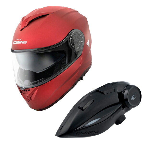 コミネ HK-171 FL システムヘルメット + KK-902 モーターサイクルインターカム Mat-Metal-Red