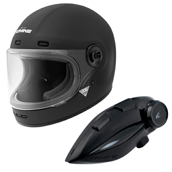コミネ HK-190 ネオレトロフルフェイスヘルメット + KK-902 モーターサイクルインターカム Mat-Black