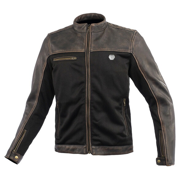コミネ JK-166 ハーフレザーメッシュジャケット Vintage-Brown
