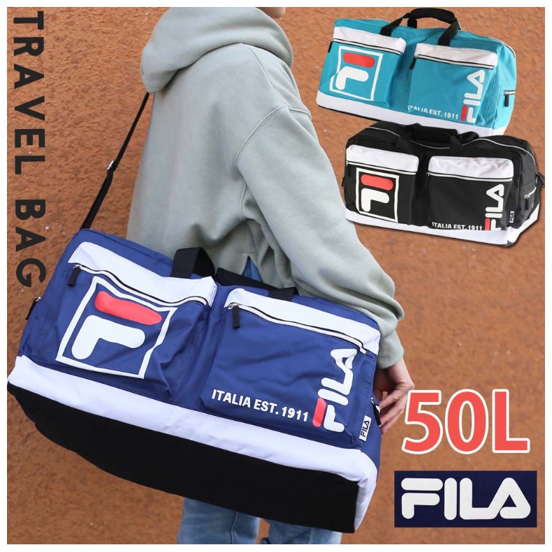 楽天市場 ラッピング無料 トラベルボストンバッグ 大容量 小学生 Fila２ポケットトラベルボストン 中学生 女の子 男の子 Fila ボストン バッグ 黒 人気 バッグ シンプル ロゴ 女子 男子 旅行 修学旅行 たくさん入る 旅行 大きめ ショルダー付き ブランド 男女兼用