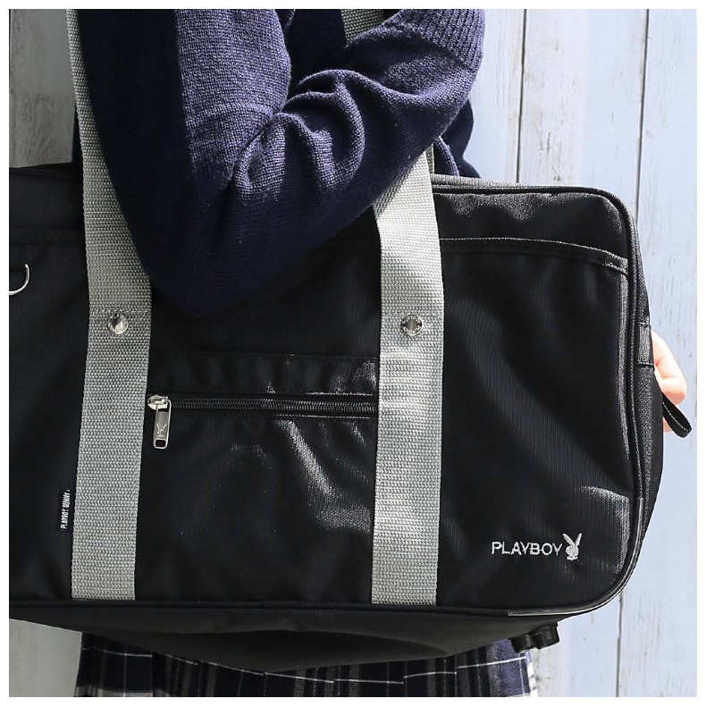 市場 プレイボーイ 大容量 スクールバッグ 学生 かっこいい 中学生 サブバッグ 学生カバン 紺 ナイロン 通学バッグ 黒 ナイロンスクールバッグ Playboy