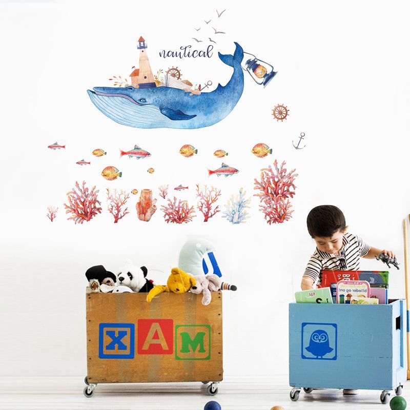 楽天市場 送料無料 ウォールステッカー 子供部屋 模様変え マリン 動物 海 魚 クジラ 鯨 サンゴ イカリ 船 カモメ 爽やか かわいい 夏 涼しげ アニマル 壁 リフォーム 壁紙シール パーティー イベント インテリア Motto Motto