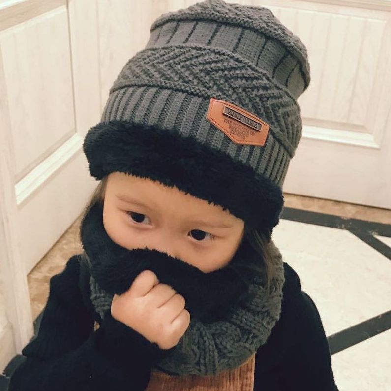 送料無料 ニット帽 裏ボア 子供用 2点セット 男の子 キッズ 女の子 裏起毛 ネックウォーマー