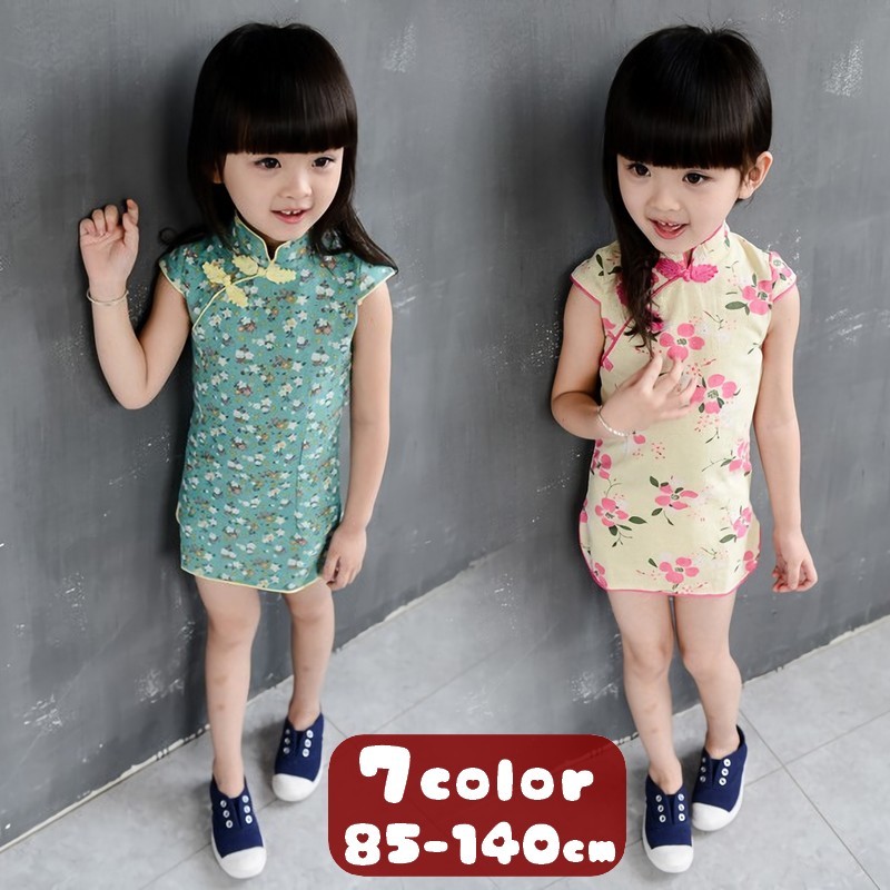 楽天市場 送料無料 チャイナドレス チャイナ服 チャイナ風ワンピース ミニワンピース パーティワンピース 子供服 女の子 女児 キッズ Kids ミニ丈 半袖 フレンチスリーブ 花柄 フラワープリント中国風 中華風 可愛い お出掛け コスプレ 80 90 100 Motto Motto