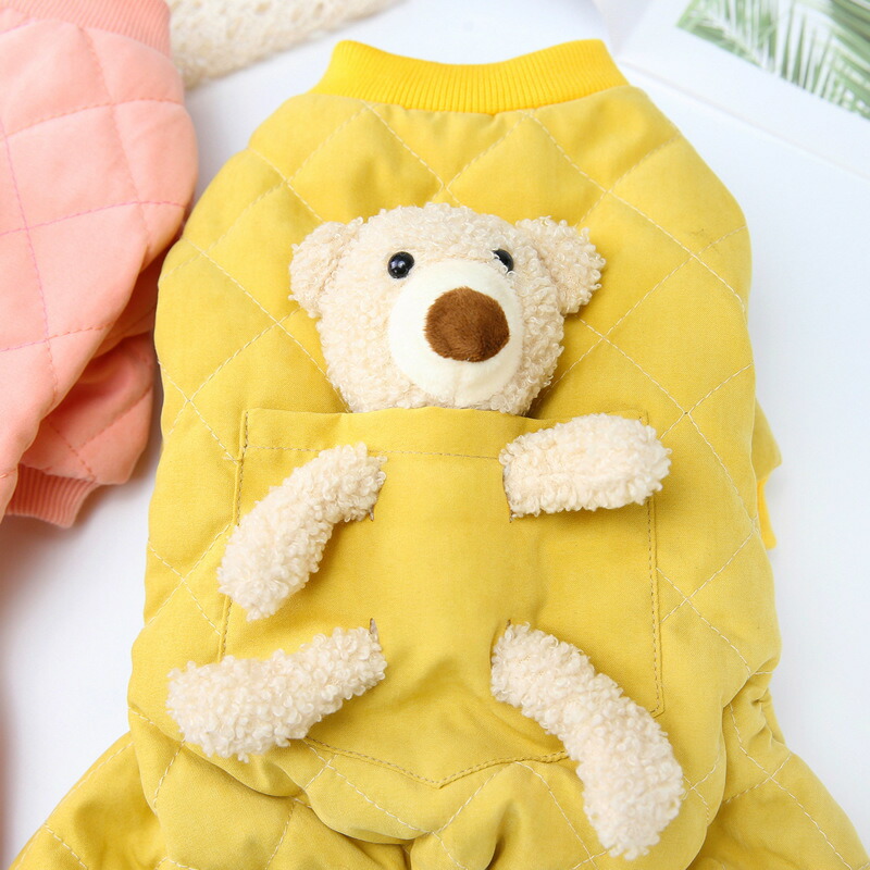 送料無料 ドッグウェア つなぎ カバーオール アウター コート 防寒着 小型犬 裏ボア 裏起毛 あったか 犬服 猫服 袖あり ペット用品 前開き スナップボタン クマ 寒さ対策 お散歩 おでかけ キルティング おしゃれ かわいい いぬ イヌ ねこ ネコ 売り出し