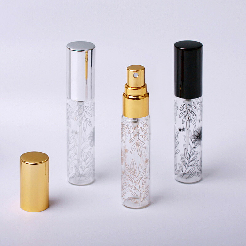 送料無料 アトマイザー 10ml おしゃれ かわいい はっぱ スプレー フラワー プリント ボタニカル ボトル リーフ 小型 少量 持ち運び 柄入り 植物 花 葉 詰替容器 透明 香水 おすすめ 詰替容器