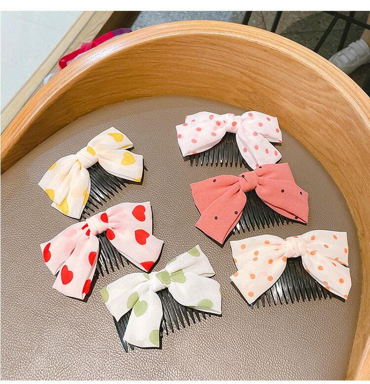 送料無料 ヘアコーム 髪飾り ヘアアクセサリー かわいい 水玉 女の子 ドット 子供用 髪留め 無地 リボン キッズ ハート