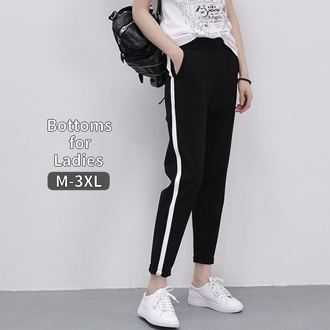 激安卸販売新品 送料無料 ロングパンツ ジャージ 長ズボン レディース 女性 ボトムス 大きいサイズあり スポーツウェア ライン ポケット ウエストゴム 9分丈 ゆったり ラフ フィットネス 運動 部屋着 ヨガ ランニング 散歩 シンプル カジュアル おしゃれ かっこい