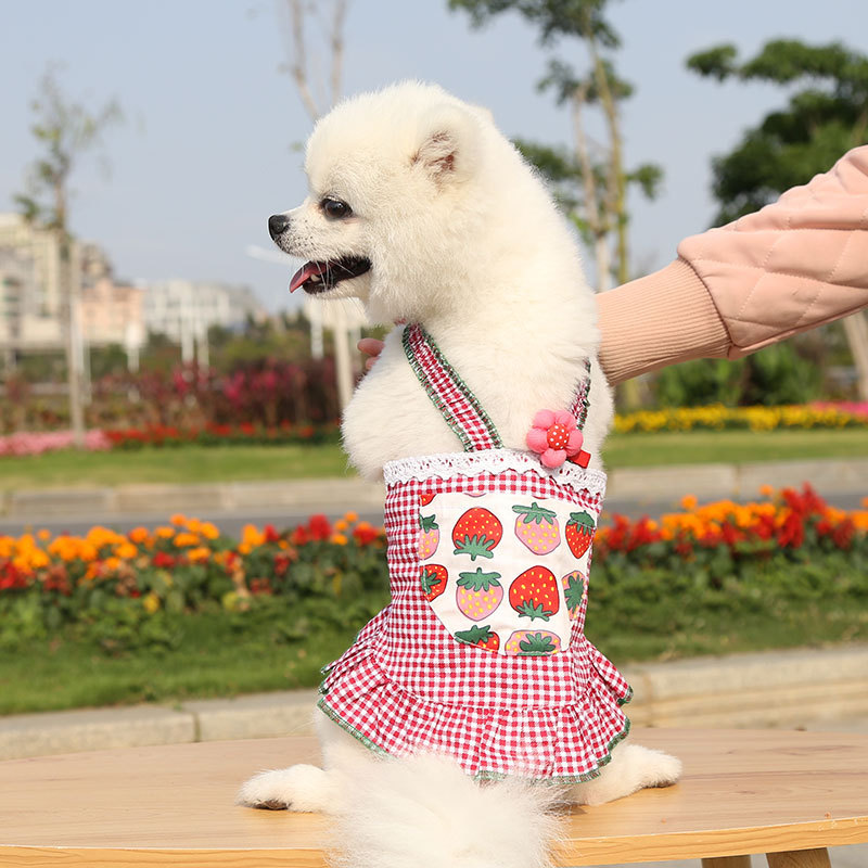 送料無料 ペットウェア キャミソールワンピース ボタン ノースリーブ キャット レース 猫服 前開き 犬服 袖なし チェック柄 ドッグ