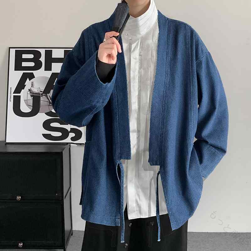 羽織り 春 レトロ 御召しもの ジレー アウター 長袖 ジーンズ デニム 上衣 メンズ レディース 流行り物 ジェンダーレス 二人組 分かりやすい 伸び伸びする 着物 和装 厚地の外套 ロン