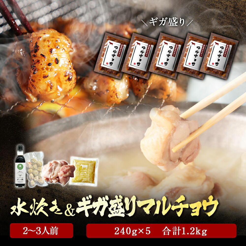水炊き セット 2~3人前 ＆ 国産牛 ギガ盛り マルチョウ（240g×5 合計1.2kg）まとめ買い 送料無料 水炊きセット みずたき 博多 錦爽どり 錦爽鶏 お取り寄せ グルメ 肉 高級 贈り物 お祝い ギフト プレゼント 焼肉セット BBQ ホルモン 母の日 母の日ギフト