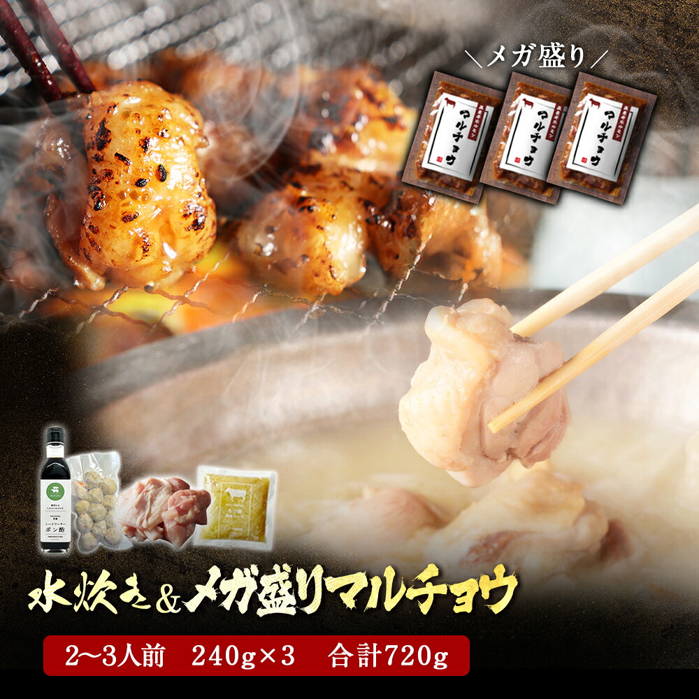 水炊き セット 2~3人前 ＆ 国産牛 メガ盛り マルチョウ（240g×3種 合計720g）まとめ買い 送料無料 水炊きセット みずたき 博多 錦爽どり 錦爽鶏 お取り寄せ グルメ 肉 高級 贈り物 お祝い ギフト プレゼント 焼肉セット BBQ ホルモン 母の日 母の日ギフト 9,178円