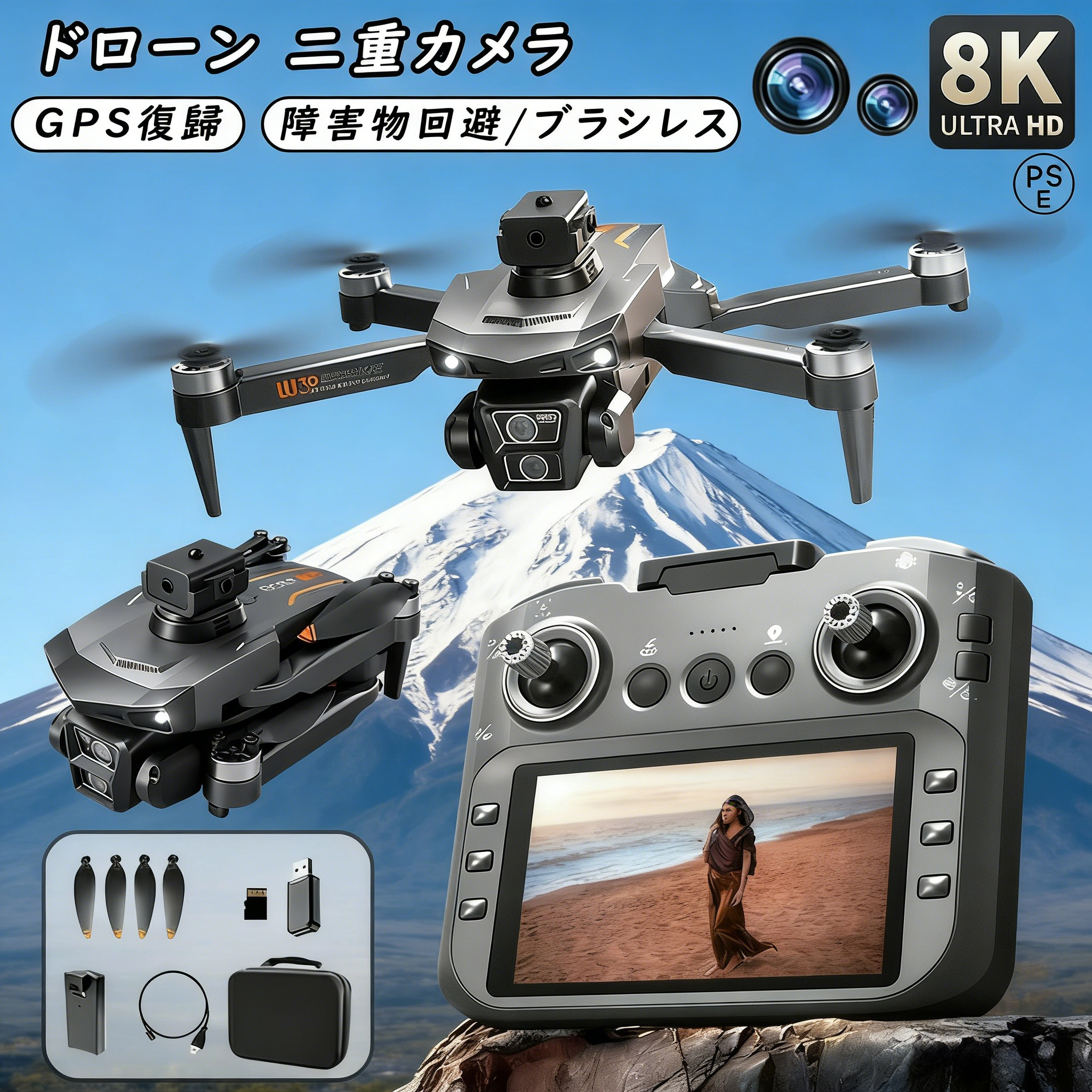 ドローン 小型 100g未満 カメラ付き GPS搭載 二重カメラ 初心者向け ドローン ブラシレスモーター 動画撮影 子供向け 収納ケース 全面的な障害回避 高画質HD 高画質 高性能 折り畳み式 子供 誕生日 プレゼント 知育玩具