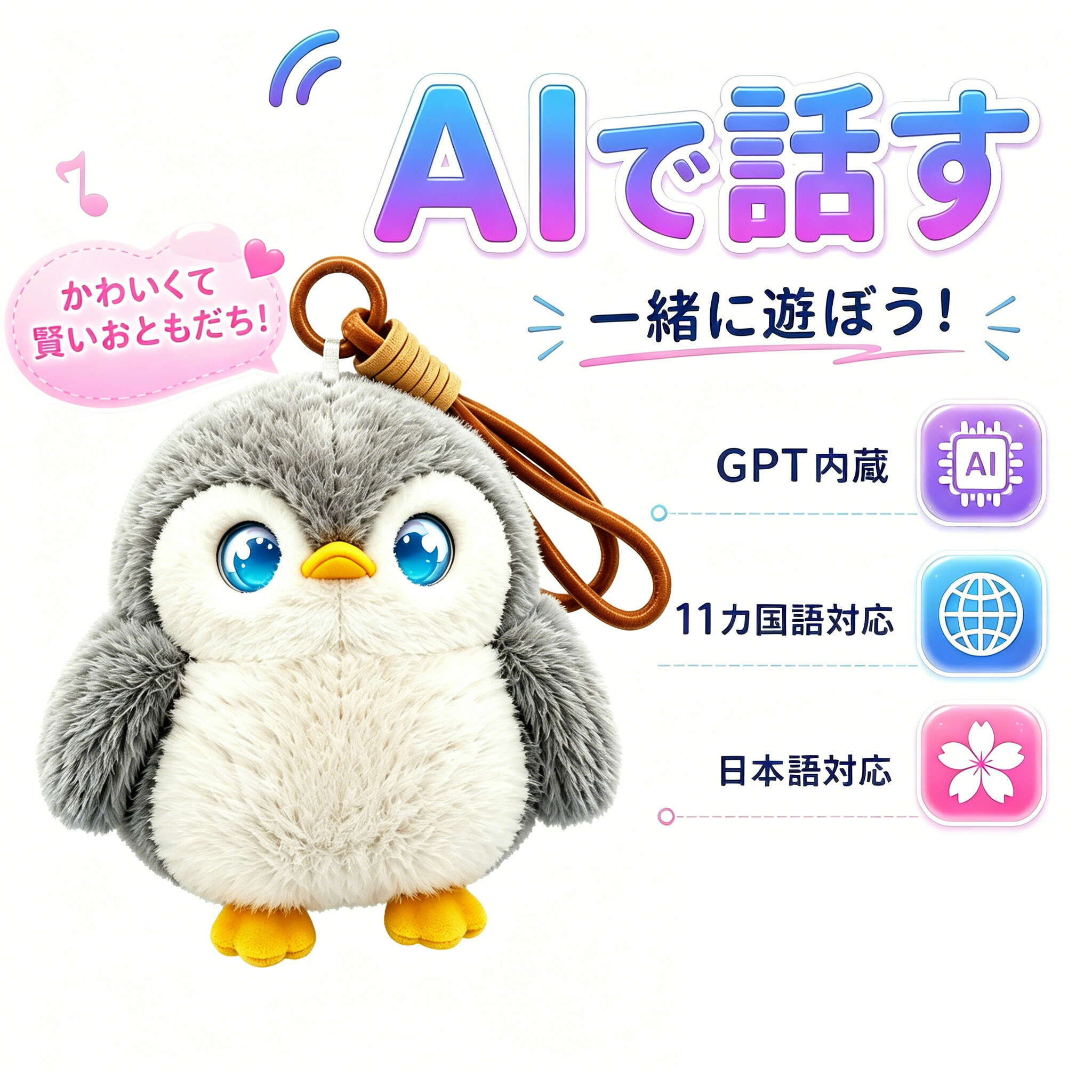 【2026最新款】【限定10%OFF★送料無料】AIロボット AIペット 電子ペット しゃべる ぬいぐるみ おもちゃ 知育玩具 英語 学習 癒しグッズ プレゼント 子供 誕生日 クリスマス ChatGPT対応 スマホ連動 手のひらサイズ 次世代AIペット しゃべる 66言語対応 一人暮ら