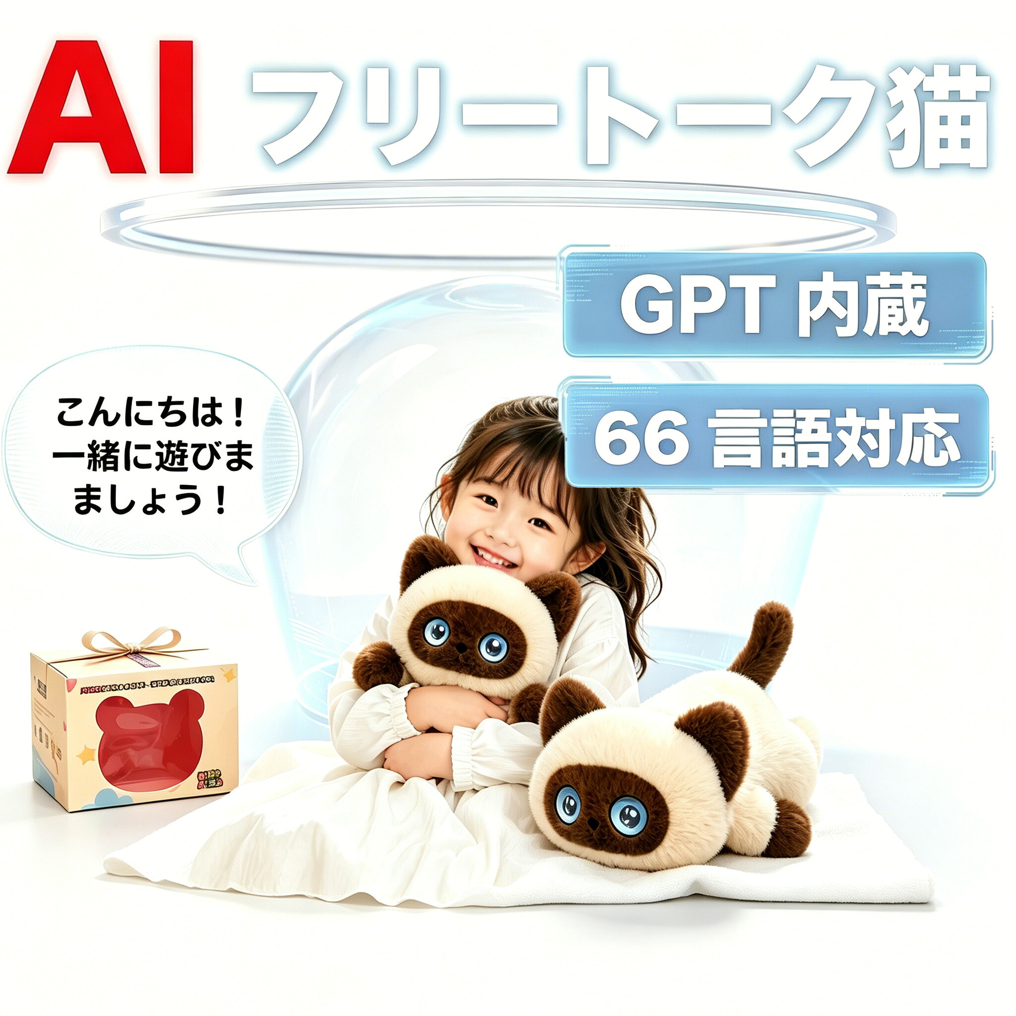 AIペット 電子ペット ChatGPT搭載 AIぬいぐるみ おしゃべり猫 66言語対応 日本語対応 英語学習 子供向け ペットロボット 癒し 会話できる 見守り アプリ連携 Type-C充電 ギフト プレゼント 2年保証｜MOU123